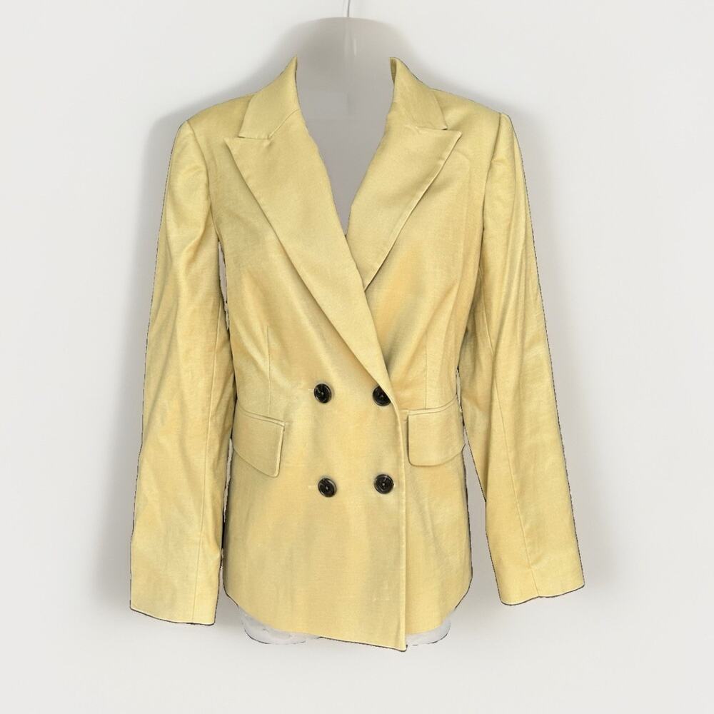 Boden Double Breasted Twill Blazer Women's Size 4R Khaki Academia Preppy Jacket